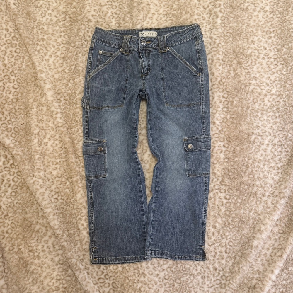 Vintage Y2K Hipster Denim Cargo Capris Medium Wash Skater Utility Size 5 Womens
